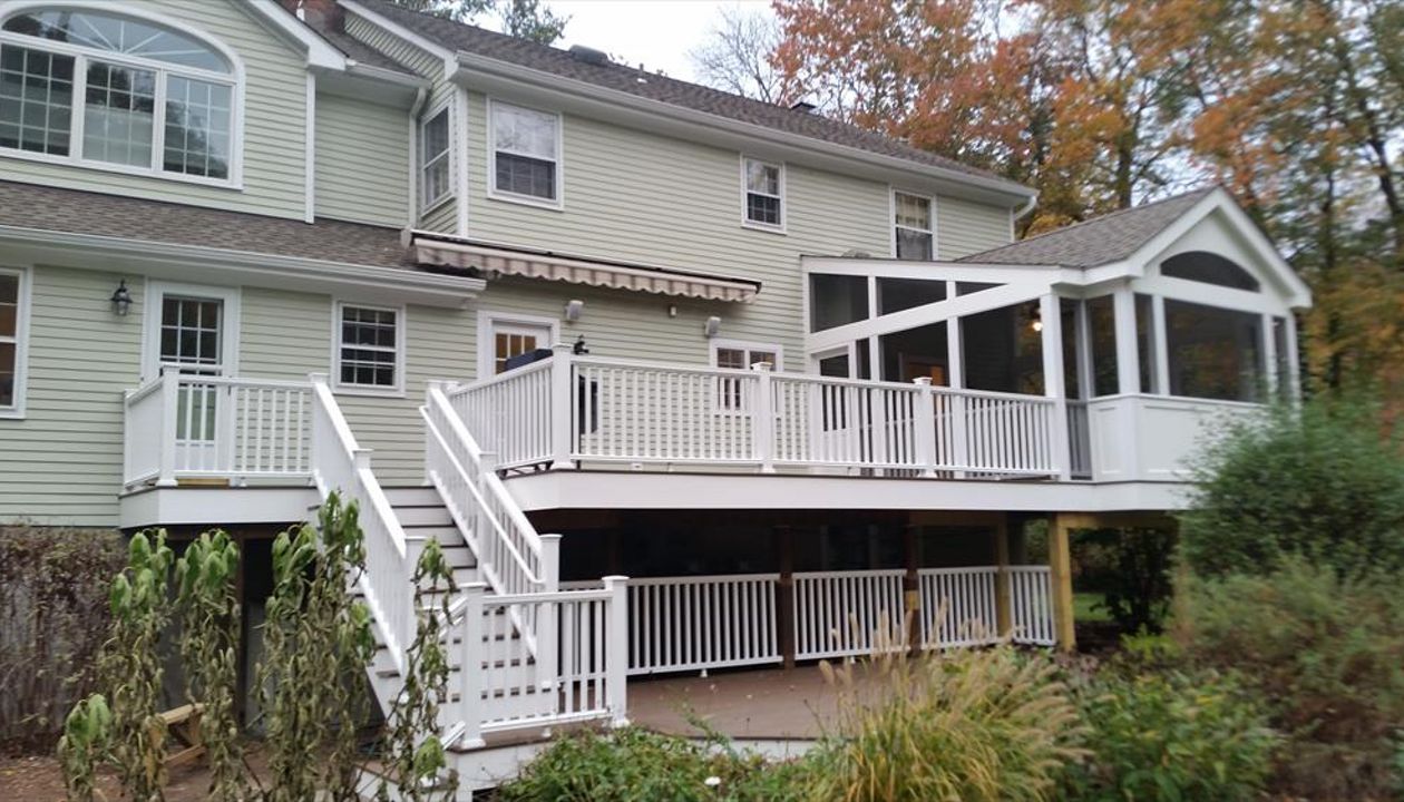 Multi-level Deck and Screened Porch, Trex Transcend, Spiced Rum, Wilton, CT