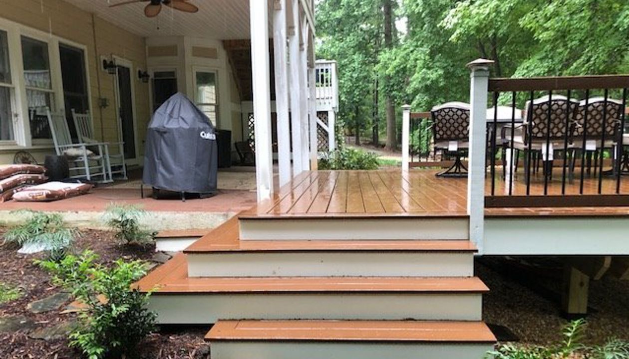 Because Trex is rot resistant, this set of stairs and kick plates stay looking like new