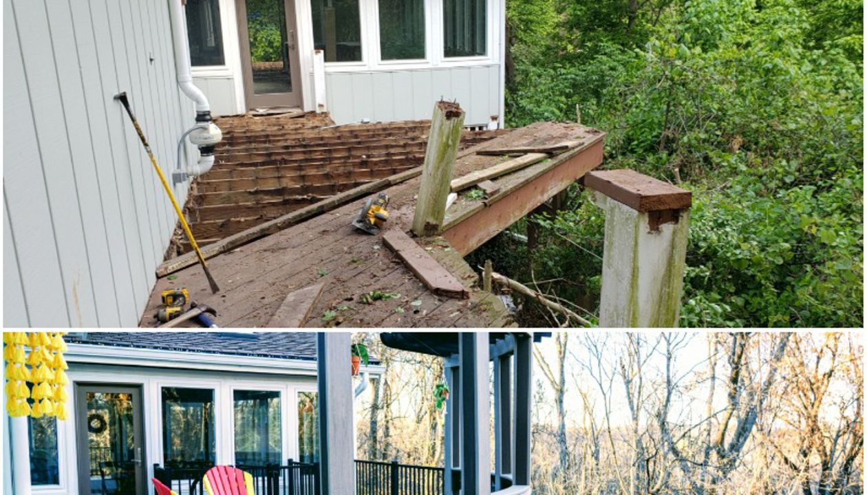 Godfrey, IL Before and After. Rocky Harbor Decking with Signature Railing