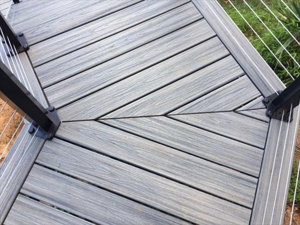 Trex herringbone pattern gives great visual and a perfect transition