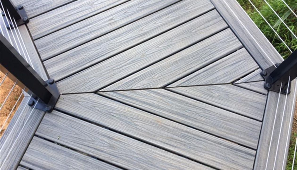 Trex herringbone pattern gives great visual and a perfect transition