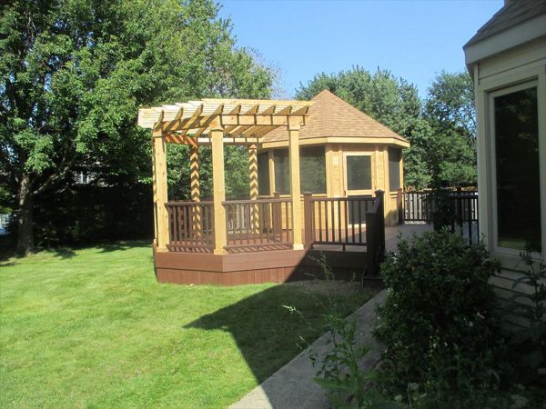 Cedar pergola and Gazebo on Trex Deck