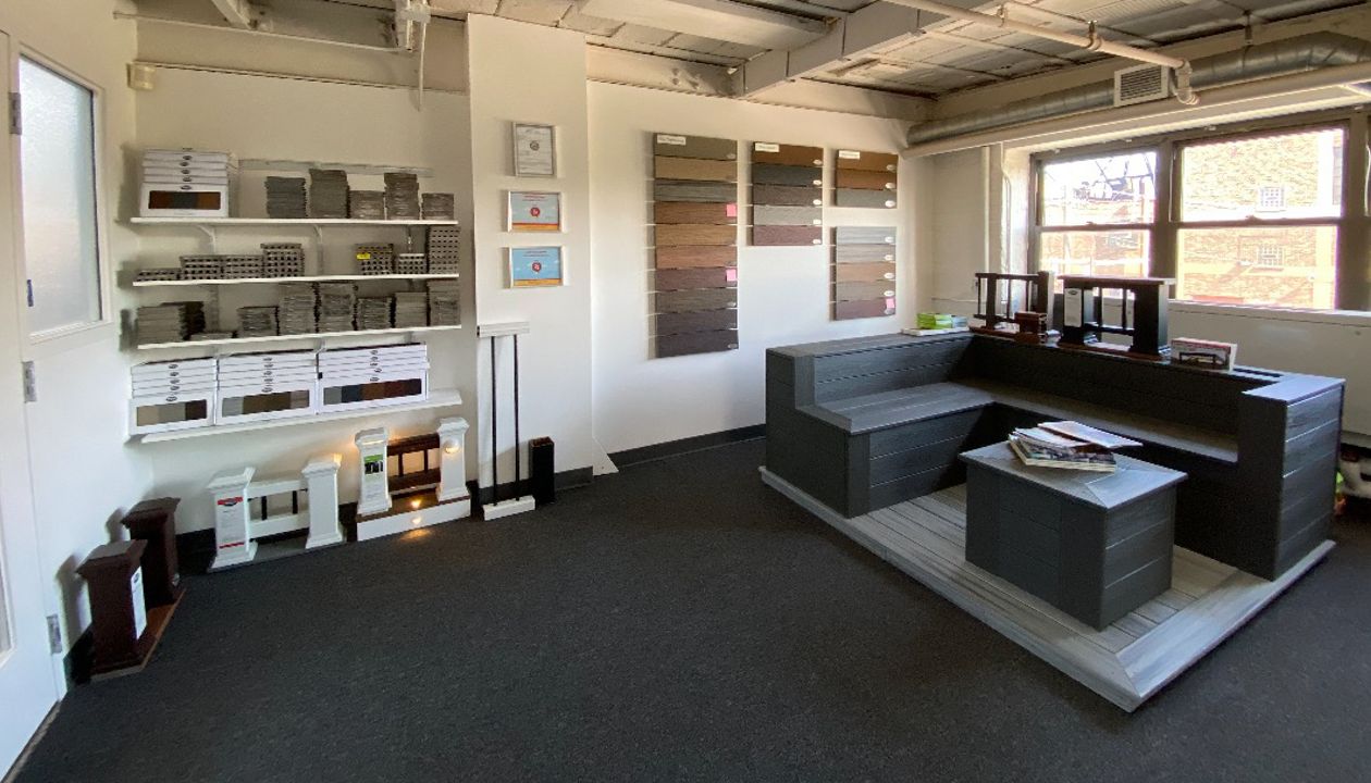 our office set up that displays all Trex material