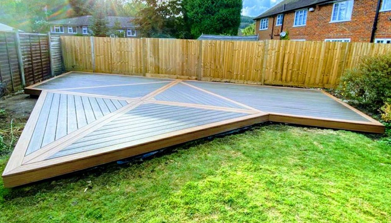 Trex Transcend Tiki Torch and Trex Transcend Spiced Rum Decking in Dorking , England