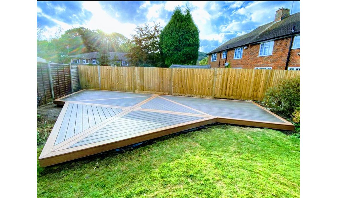 Trex Transcend Tiki Torch and Trex Transcend Spiced Rum Decking in Dorking , England