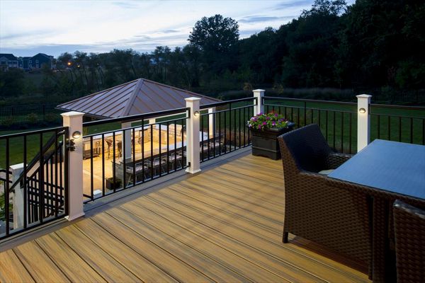 Trex deck with Trex lighting at dusk