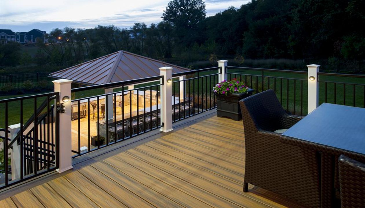 Trex deck with Trex lighting at dusk
