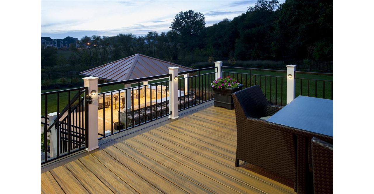 Trex deck with Trex lighting at dusk