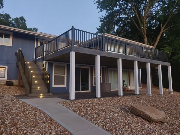 Beautiful post wraps with Riser LED lights on Stairs done in Lake Ozark, MO