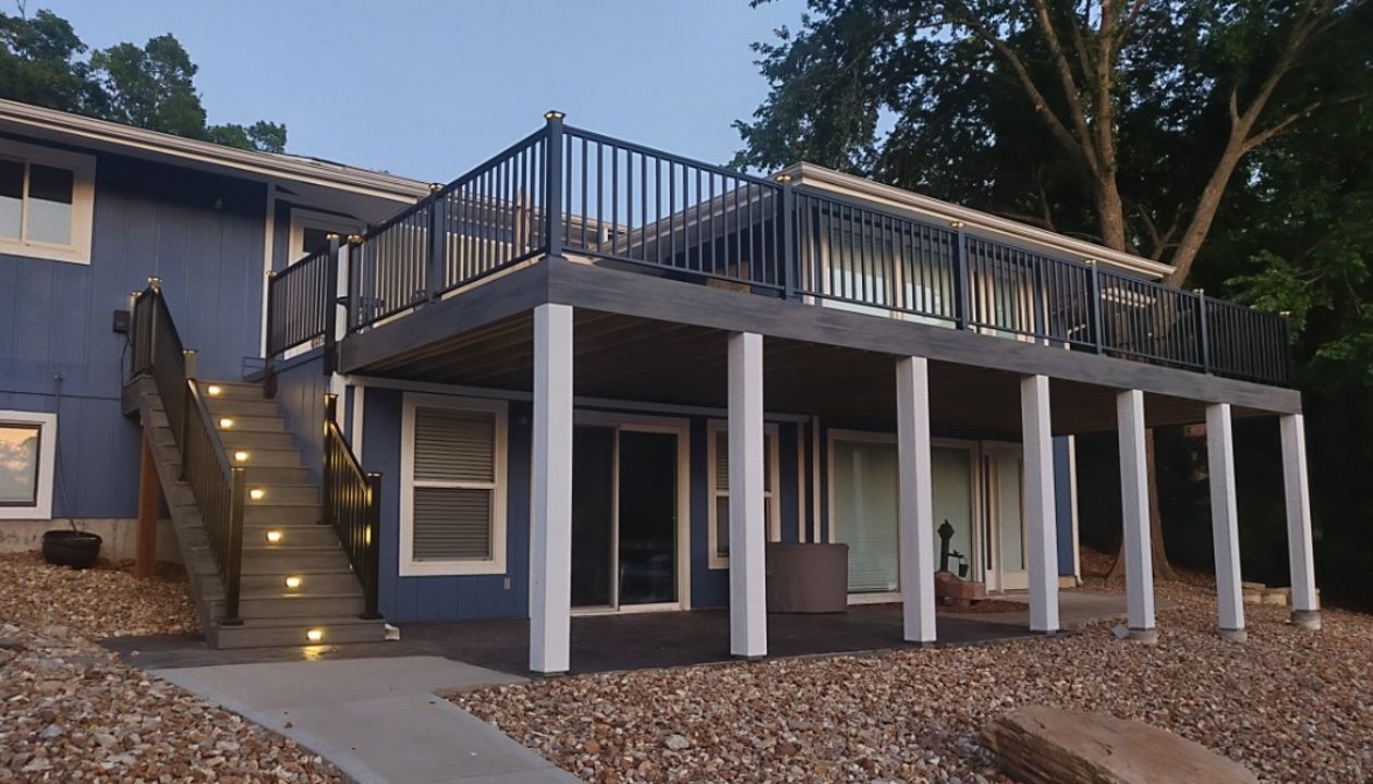 Beautiful post wraps with Riser LED lights on Stairs done in Lake Ozark, MO