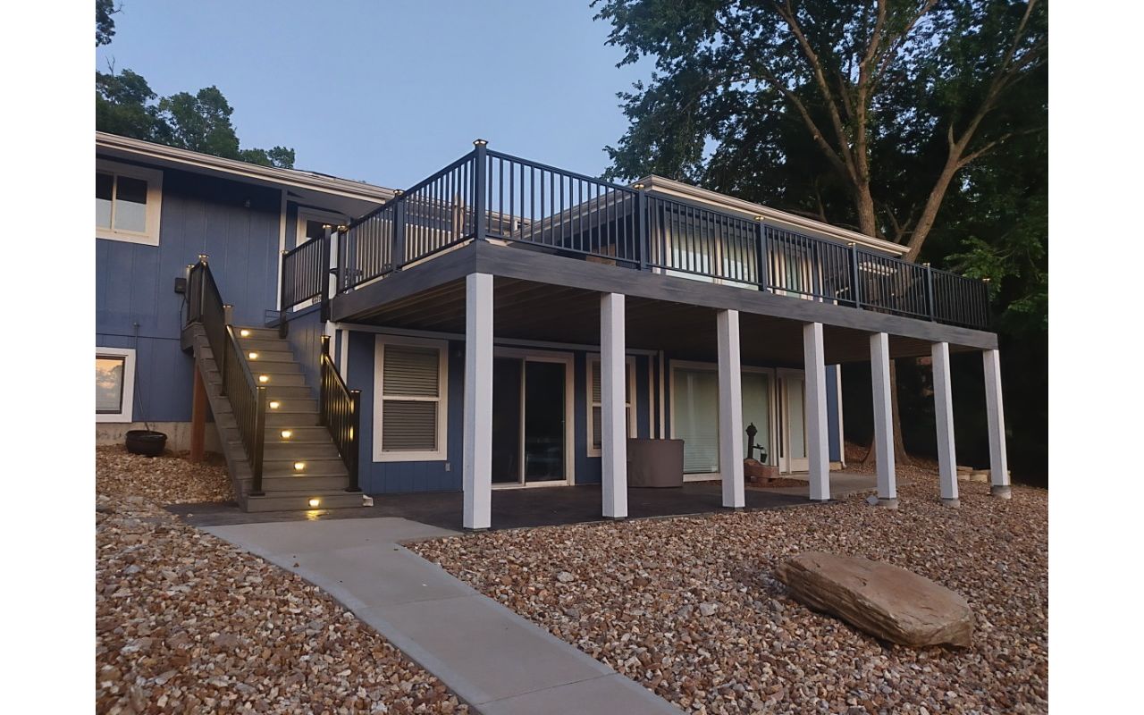 Beautiful post wraps with Riser LED lights on Stairs done in Lake Ozark, MO