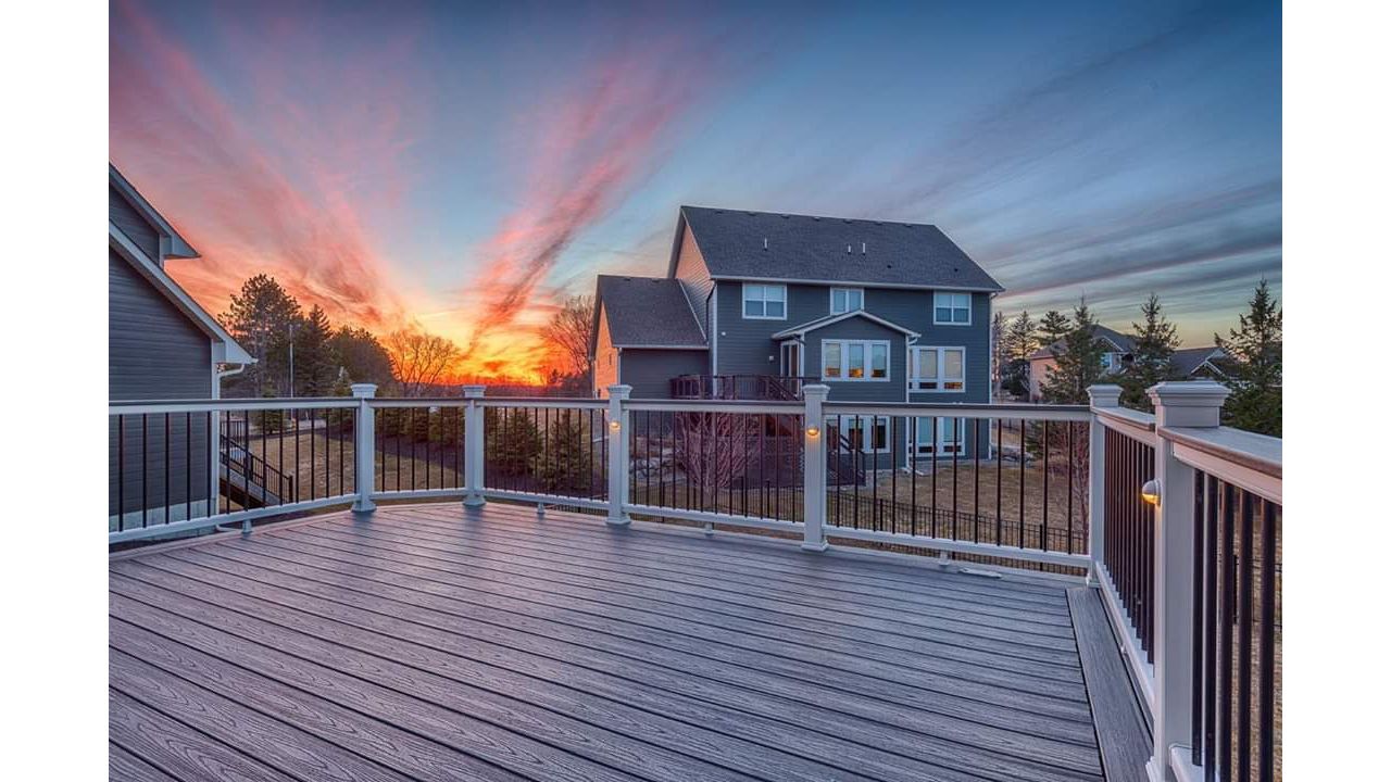 Trex deck with Trex lighting late in evening in Plymouth