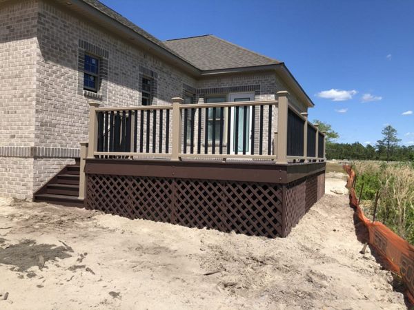 Trex deck with color matched skirt in Compass Point