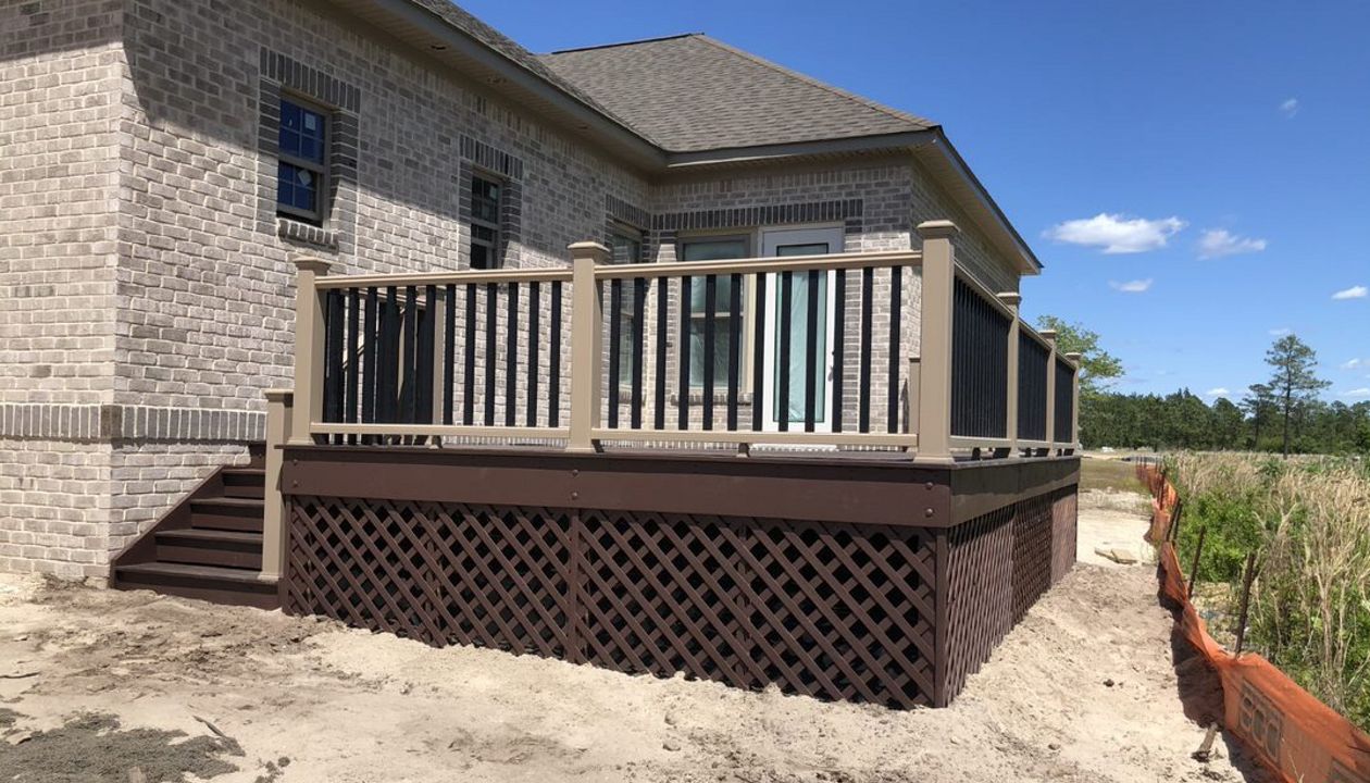 Trex deck with color matched skirt in Compass Point