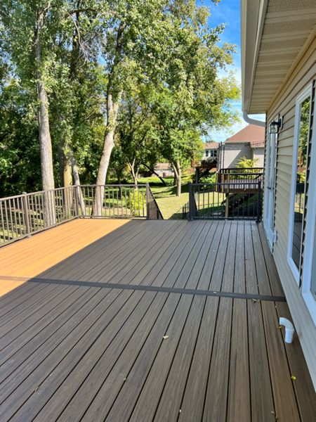 Two-Tone, picture framed, Low maintenance, Trex composite decking, aluminum railing, Rochester, MN area, built by Schmidt Carpentry LLC