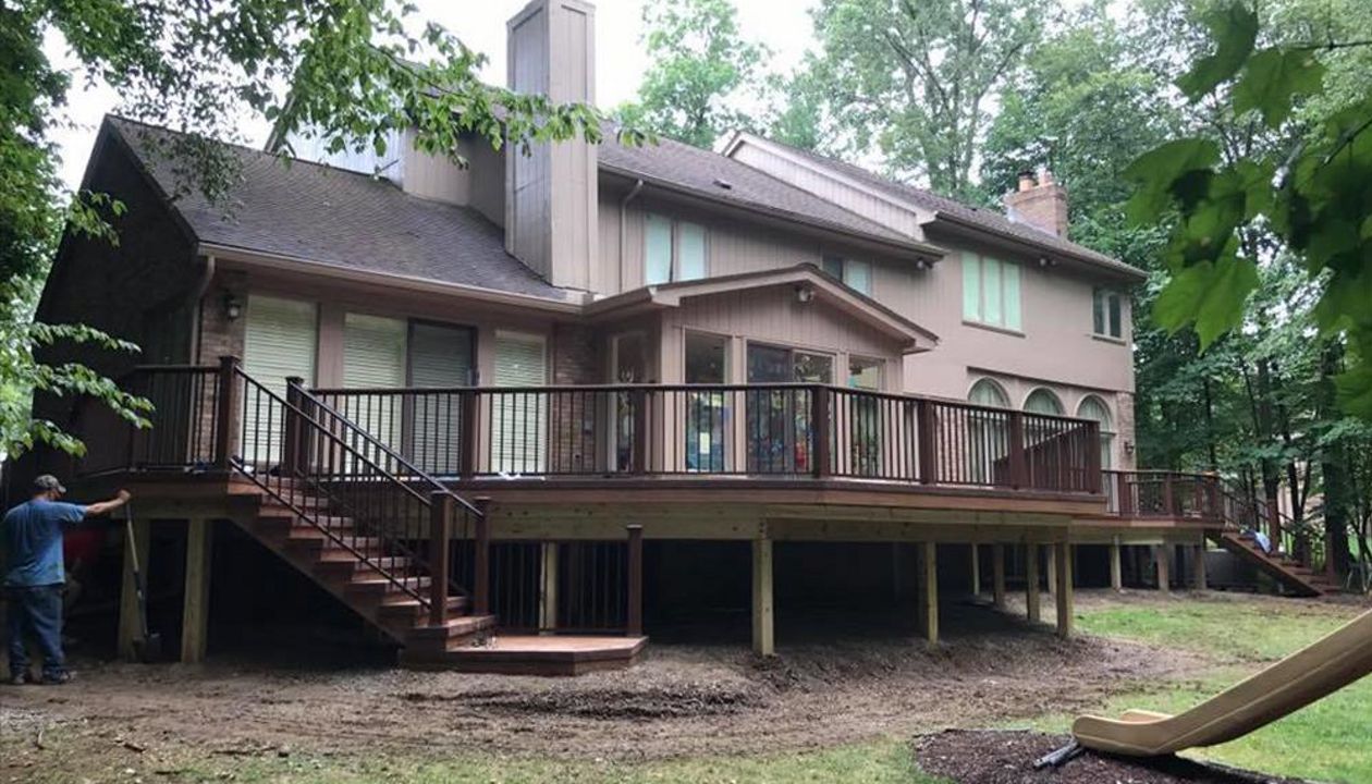 TREX Tiki Torch deck with Bronze Signature rail and cocktail top " OVER 1000 SF! "