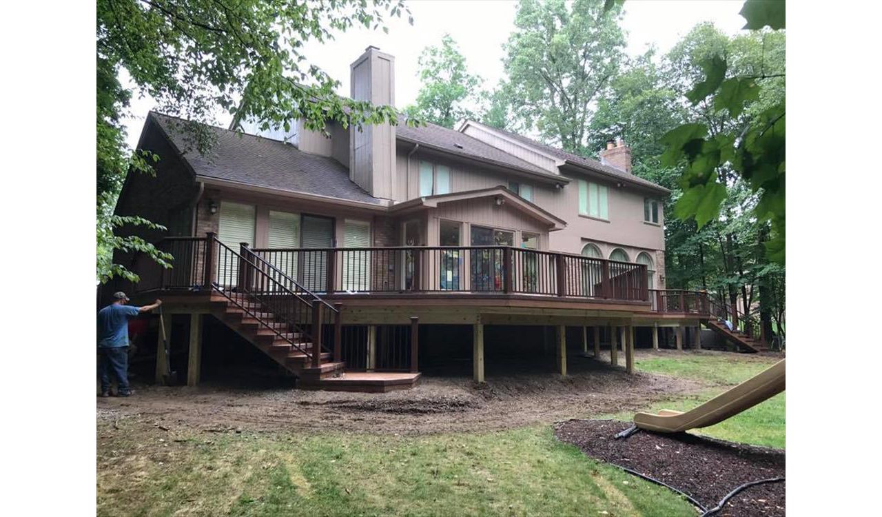 TREX Tiki Torch deck with Bronze Signature rail and cocktail top " OVER 1000 SF! "