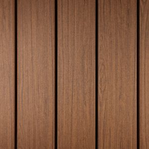 The image shows a close-up view of several vertical wooden planks arranged side by side. The wood features a natural brown tone with visible grain patterns, creating a warm and rustic appearance. The setting is neutral, focusing solely on the texture and color of the wood. No text, numbers, or logos are visible in the image.