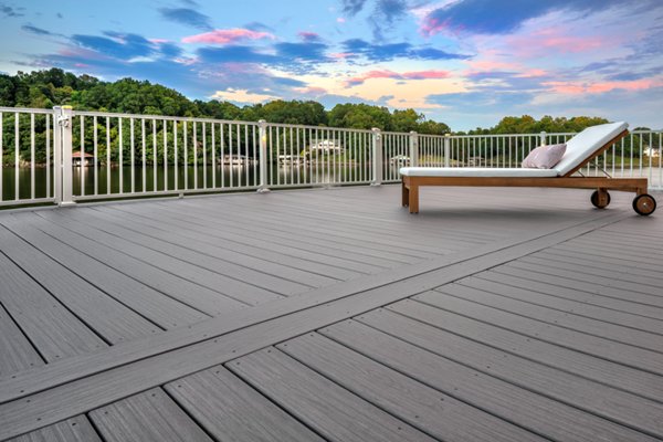 White Aluminum railing on grey deck