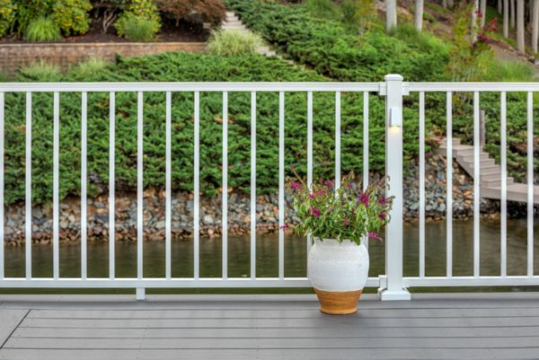 Trex Signature aluminum railing with round balusters installed on a deck