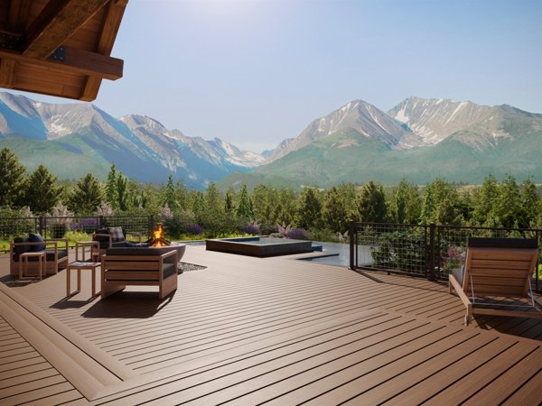 A Trex Signature Ocracoke deck overlooking a gorgeous mountain range in Colorado.