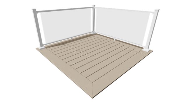 Trex Signature Glass railing in white paired with Trex Transcend decking in Rope Swing.