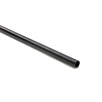 A single black cylindrical metal tube is displayed against a clean white background. The tube is shown at an angle, highlighting its smooth matte finish and hollow interior. There are no visible markings, text, or numbers on the surface. The minimalist composition emphasizes the industrial and utilitarian design of the object.