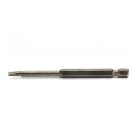A single long screwdriver bit with a hexagonal shank and a torx tip is displayed against a plain white background. The metallic tool is designed for use with power drills or screwdrivers, suitable for precision fastening tasks. The bit's extended length allows access to recessed screws, and its robust construction is clearly visible. No visible text, numbers, or branding appear on the tool.