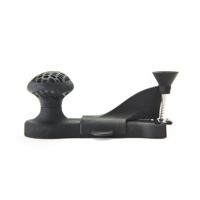 A compact black hand planer is shown in profile against a white background. The tool features an ergonomic knob handle and a metal adjustment screw for fine-tuning the blade. The overall design is modern and functional, with smooth curves and a matte finish. No visible text, numbers, or brand markings are present on the tool.