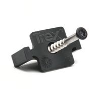 A Trex branded deck fastener is shown with an integrated screw and spacer. The black plastic component features the Trex logo and the number 18 clearly visible on its surface. The fastener is designed for use in decking installations, providing secure and concealed attachment. The image is well-lit with a clean, white background, highlighting the product details.