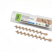 A retail package of wooden fascia plugs is displayed alongside two strips of individual plugs. The packaging clearly shows the product name, usage instructions, and the quantity of 80 pieces. The plugs are light wood in color and intended for carpentry or finishing work. The background is clean and white, emphasizing the product details.