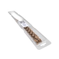 A clear blister pack contains an assortment of round brown adhesive pads, neatly arranged in rows. The packaging is displayed on a white background, with a visible white label featuring a barcode and some printed text. The pads appear to be of varying sizes, suitable for furniture or surface protection.