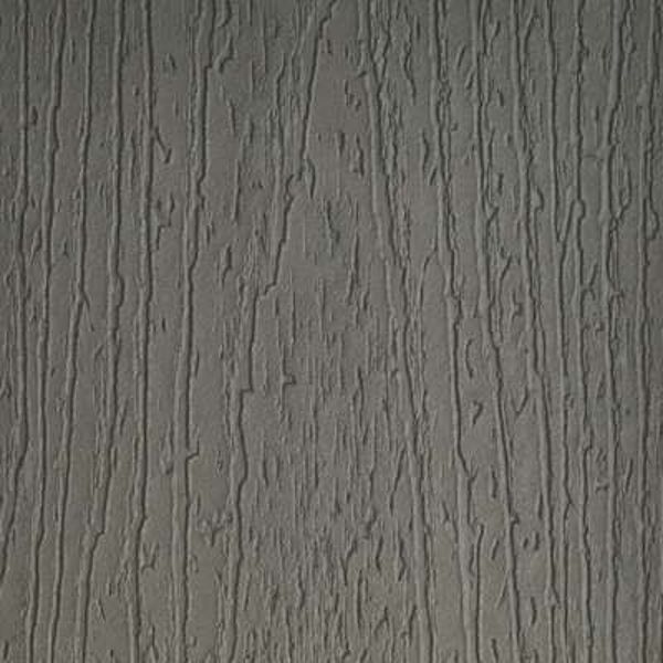 This image features a close-up view of a gray surface with a pronounced wood grain texture. The vertical lines and organic patterns mimic the appearance of natural wood, suggesting a material used for flooring, paneling, or exterior siding. The overall palette is neutral gray, and the texture adds depth and visual interest to the surface.