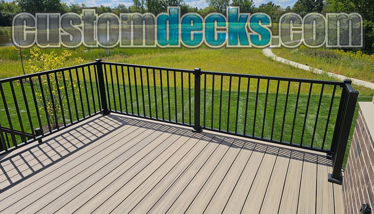 Enhance Honey Grove decking with Black Signature aluminum railing