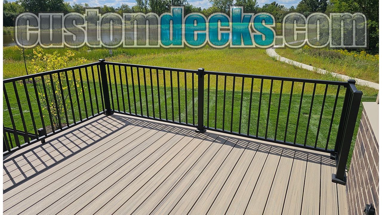 Enhance Honey Grove decking with Black Signature aluminum railing