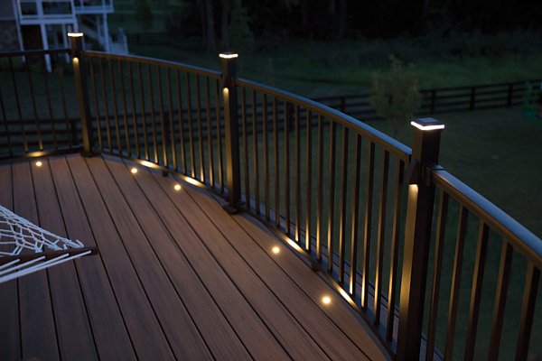 An aluminum railing with beautiful Trex lighting. 