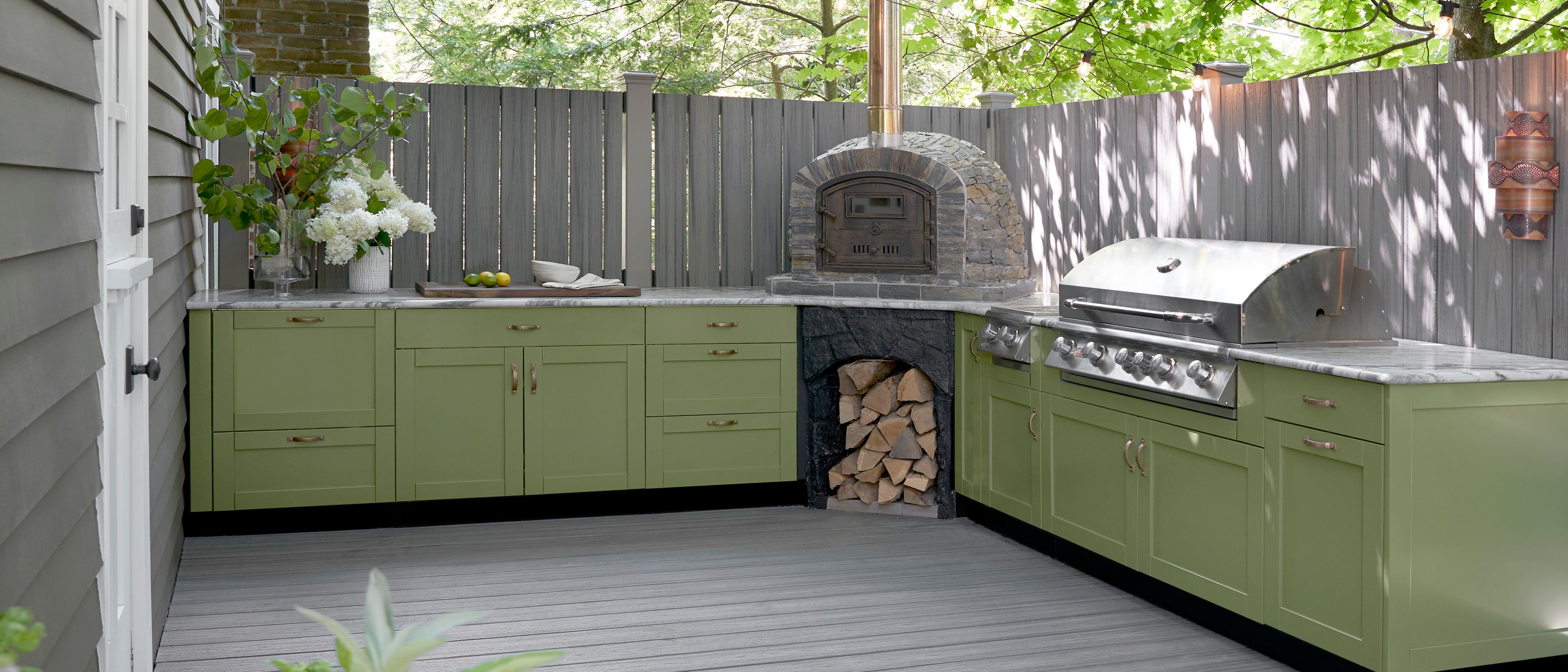 wood countertop outdoor kitchen