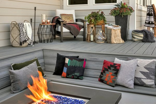 Bench fire pit deck