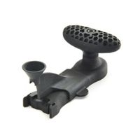 A black plastic component featuring an ergonomic, honeycomb-patterned grip is displayed against a white background. The object includes a funnel-shaped extension and a clamp-like base, suggesting it is a specialized tool or accessory part. The overall design is modern and functional, with no visible text or branding. The image is well-lit, highlighting the matte texture and structural details.